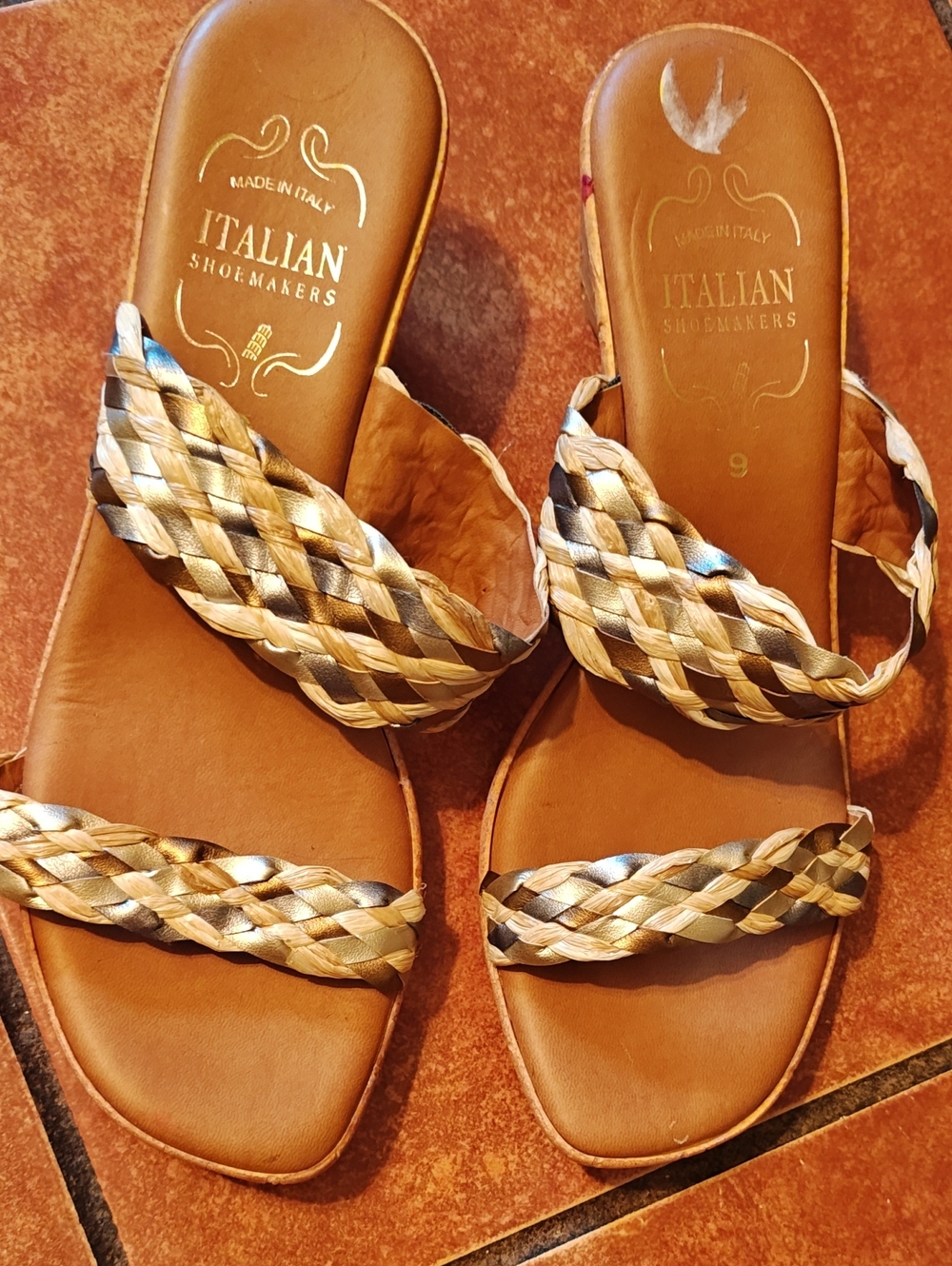 Italian Shoemakers Women's Braided Metallic Tan Slide Sandals